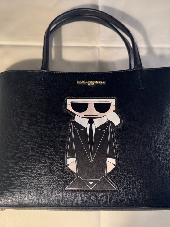 Karl Lagerfeld Handbags - Karl Lagerfeld Black Faux-Leather Messenger with Character Patch